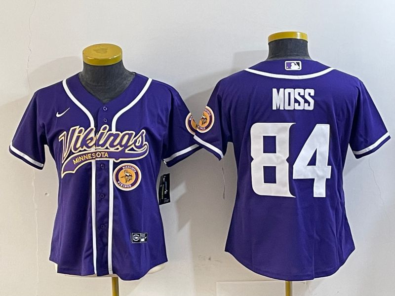 Youth Minnesota Vikings 84 Moss Purple Joint Name 2024 Nike Limited NFL Jersey style 1
